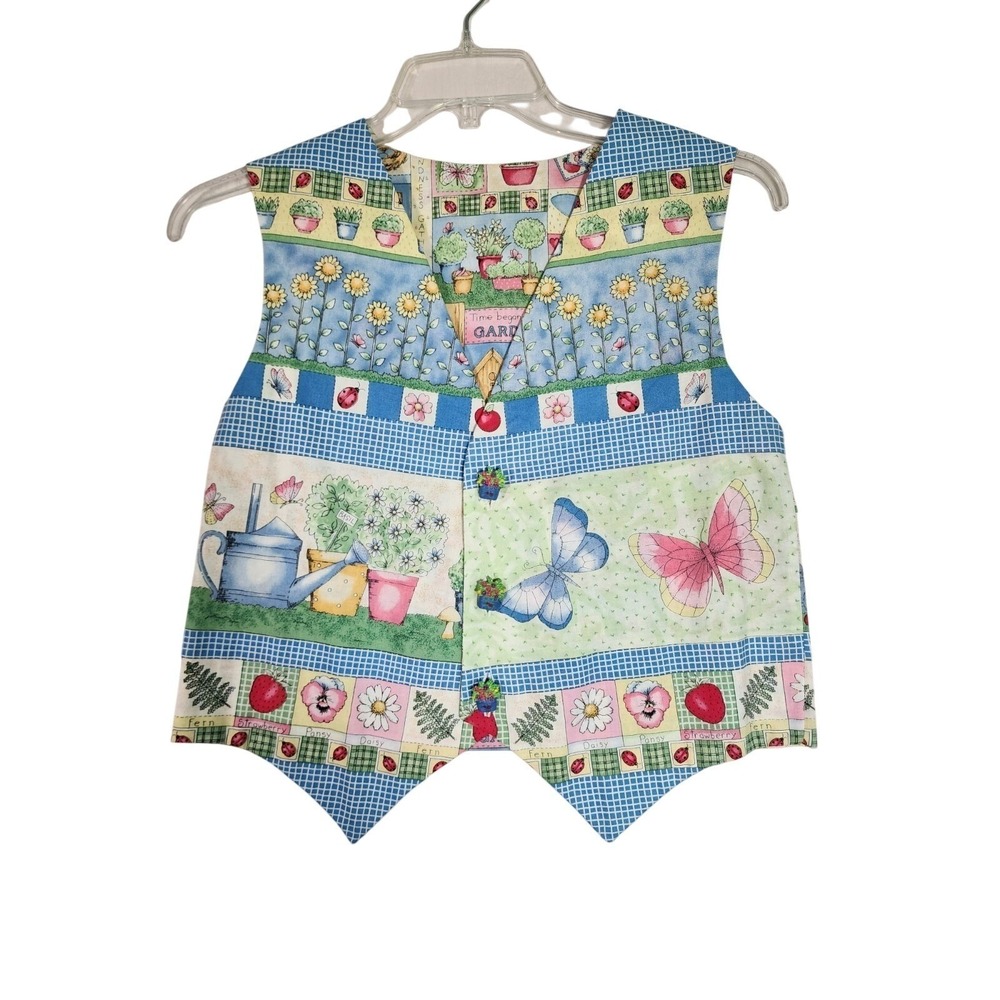 Handmade Cottagecore Garden Patchwork Vest Womens Butterfly Floral Button Small